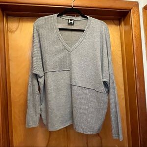 V Neck Mixed Media Dolman Long Sleeve Sweater